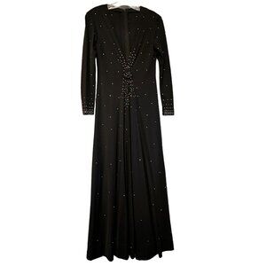 Vintage Black Evening Dress Rhinestone Embellishments & Long Sleeves Size Small?